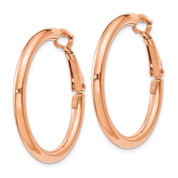 14k Rose Gold 3x25mm Polished Round Omega Back Hoop Earrings — alternate view