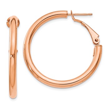 14k Rose Gold 3x25mm Polished Round Omega Back Hoop Earrings