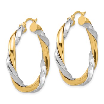 14k w/White Rhodium Twisted Hoop Earrings — alternate view