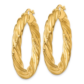 14k 5mm Satin & Polished Twisted Hoop Earrings — alternate view