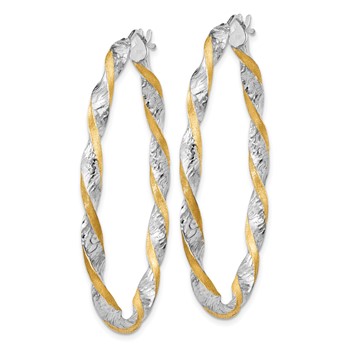 14k White Gold & Yellow Rhodium Twisted D/C Oval Hoop Earrings — alternate view
