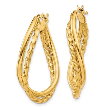 14k Textured and Polished Twist Oval Hoop Earrings — alternate view