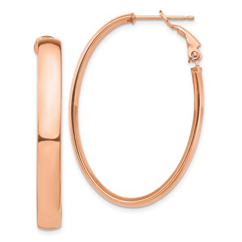 1/2pr 14k Rose Gold High Polished 5mm Oval Omega Back Hoop Earrings