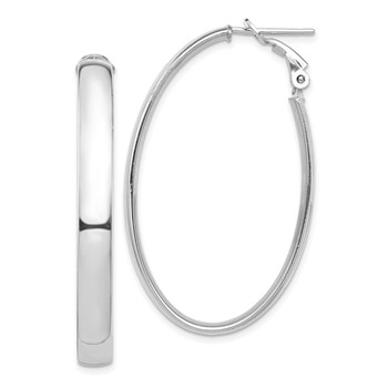 1/2pr 14k White Gold High Polished 5mm Omega Back Oval Hoop Earrings