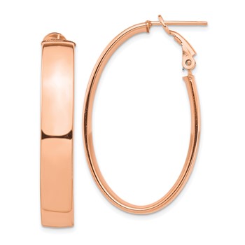 1/2pr 14k Rose Gold High Polished 7mm Omega Back Oval Hoop Earrings