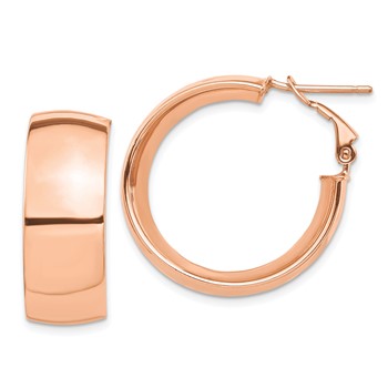 1/2pr 14k Rose Gold High Polished 10mm Omega Back Hoop Earrings