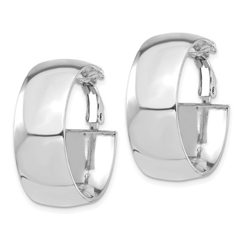 1/2pr 14k White Gold High Polished 10mm Omega Back Hoop Earrings — alternate view