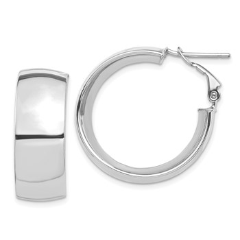 1/2pr 14k White Gold High Polished 10mm Omega Back Hoop Earrings