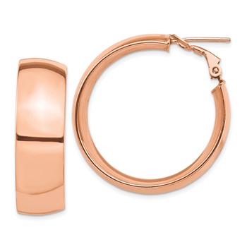 1/2pr 14k Rose Gold High Polished 10mm Omega Back Hoop Earrings