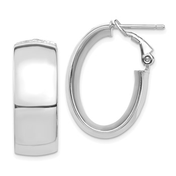 1/2pr 14k White Gold High Polished 10mm Omega Back Oval Hoop Earrings