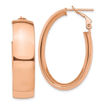1/2pr 14k Rose Gold High Polished 10mm Omega Back Oval Hoop Earrings
