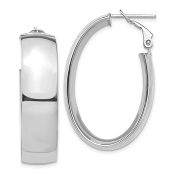 1/2pr 14k White Gold High Polished 10mm Omega Back Oval Hoop Earrings