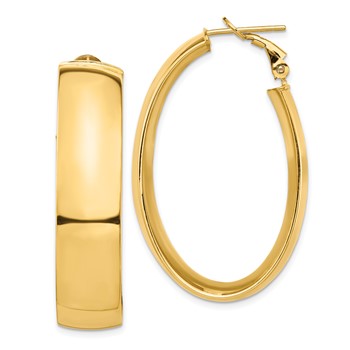 1/2pr 14k High Polished 10mm Omega Back Oval Hoop Earrings