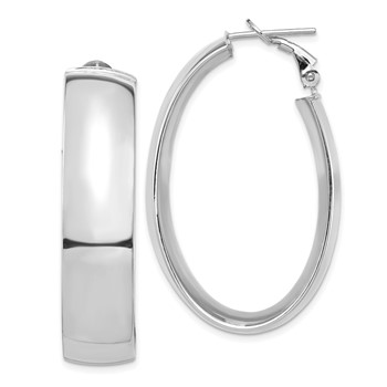 1/2pr 14k White Gold High Polished 10mm Omega Back Oval Hoop Earrings