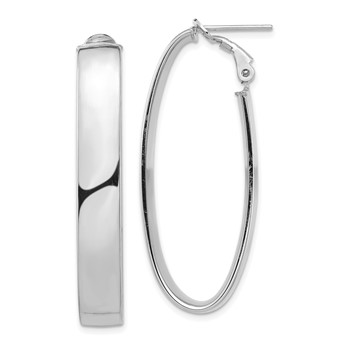 1/2pr 14k White Gold High Polished 7mm Omega Back Oval Hoop Earrings