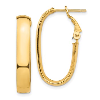 1/2pr 14k High Polished 5mm Omega Back Oval Hoop Earrings