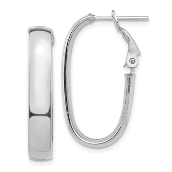 1/2pr 14k White Gold High Polished 5mm Omega Back Oval Hoop Earrings