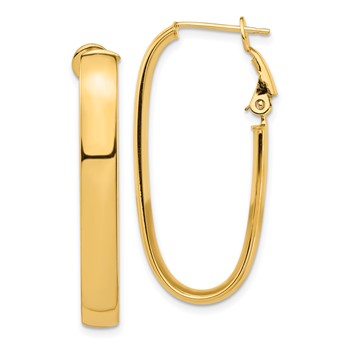 1/2pr 14k High Polished 5mm Oval Omega Back Hoop Earrings