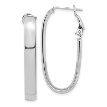 1/2pr 14k White Gold High Polished 5mm Omega Back Oval Hoop Earrings