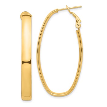 1/2pr 14k High Polished 5mm Omega Back Oval Hoop Earrings