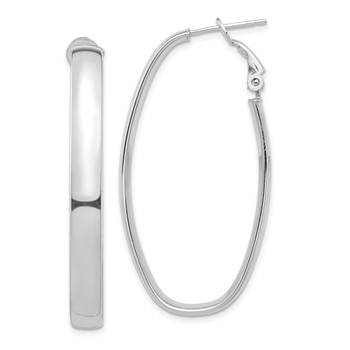 1/2pr 14k White Gold High Polished 5mm Omega Back Oval Hoop Earrings