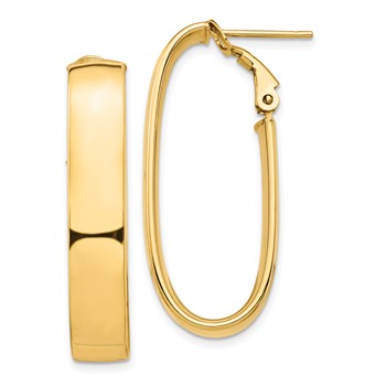 1/2pr 14k High Polished 7mm Oval Omega Back Hoop Earrings