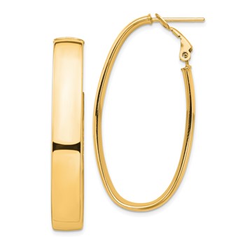 1/2pr 14k High Polished 7mm Oval Omega Back Hoop Earrings