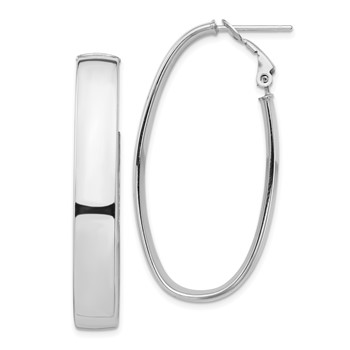 1/2pr 14k White Gold High Polished 7mm Oval Omega Back Hoop Earrings