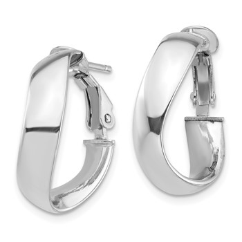 1/2pr 14k White Gold High Polished 5mm Wavy Omega Back Hoop Earrings — alternate view
