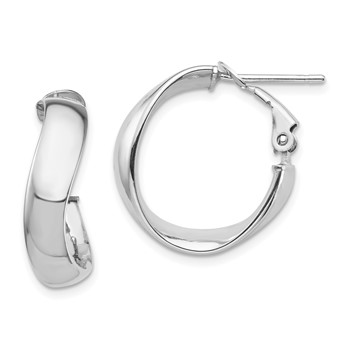 1/2pr 14k White Gold High Polished 5mm Wavy Omega Back Hoop Earrings