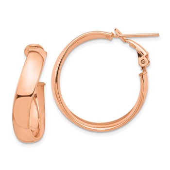 1/2pr 14k Rose Gold High Polished 5mm Wavy Omega Back Hoop Earrings