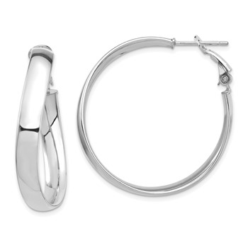 1/2pr 14k White Gold High Polished 5mm Wavy Omega Back Hoop Earrings