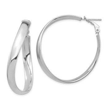 1/2pr 14k White Gold High Polished 5mm Wavy Omega Back Hoop Earrings