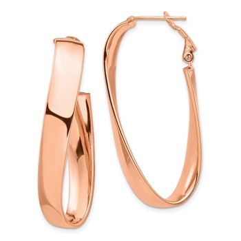 1/2pr 14k Rose Gold High Polished 7mm Twisted Omega Back Oval Hoop Earrings