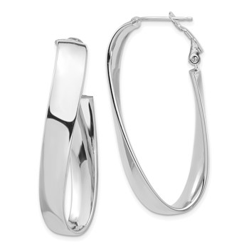 1/2pr 14k White Gold High Polished 7mm Twisted Omega Back Oval Hoop Earring