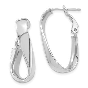 1/2pr 14k White Gold High Polished 5mm Twisted Oval Omega Back Hoop Earring