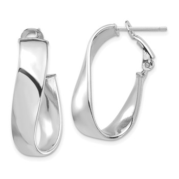 1/2pr 14k White Gold High Polished 7mm Twisted Omega Back Oval Hoop Earring