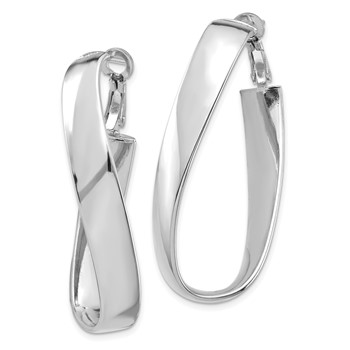 1/2pr 14k White Gold High Polished 7mm Twisted Omega Back Oval Hoop Earring — alternate view