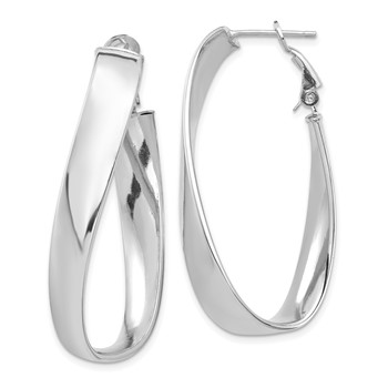 1/2pr 14k White Gold High Polished 7mm Twisted Omega Back Oval Hoop Earring