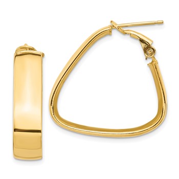 1/2pr 14k High Polished 7mm Omega Back Triangle Hoop Earrings
