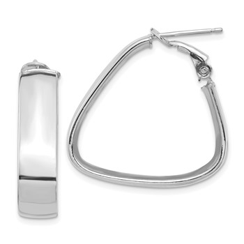 1/2pr 14k White Gold High Polished 7mm Omega Back Triangle Hoop Earrings
