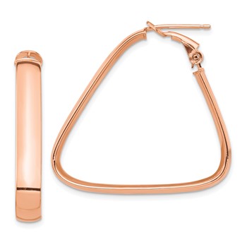 1/2pr 14k Rose Gold High Polished 5mm Triangle Omega Back Hoop Earrings