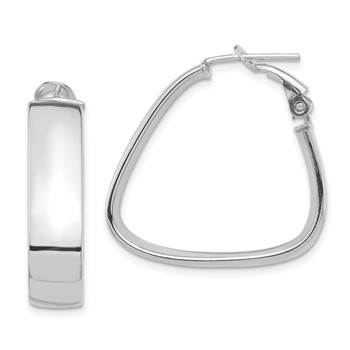 1/2pr 14k White Gold High Polished 7mm Omega Back Triangle Hoop Earrings