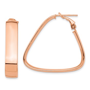 1/2pr 14k Rose Gold High Polished 7mm Triangle Omega Back Hoop Earrings