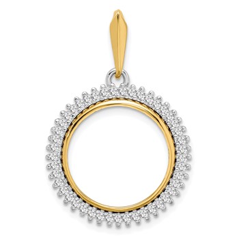 14k Two-tone A Diamond Circle 16.5mm Prong Coin Bezel Pendant