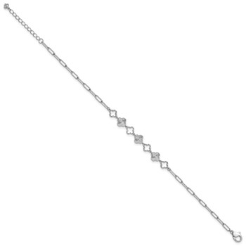 Herco Platinum Polished Diamond-cut Flower Paperclip Link 7 Inch with 1 Inch Extension Bracelet — alternate view