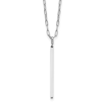 Herco Platinum Polished Vertical Bar on Paperclip Link Necklace