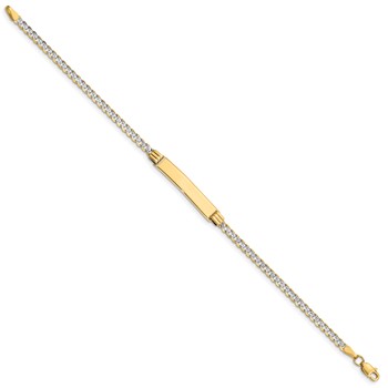14k Polished with Rhodium Pavé Solid Chain/Solid Plate Curb Link 25.5x5mm Plate 7 inch ID Bracelet — alternate view