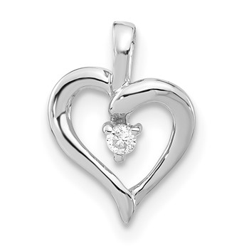 10k White Gold Polished Diamond Heart Pendant, No chain