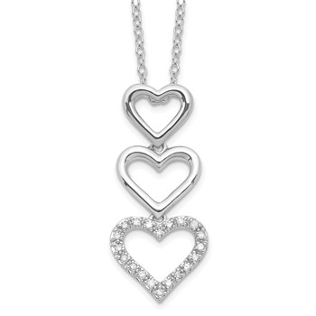 10K White Gold Polished Diamond Hearts Necklace